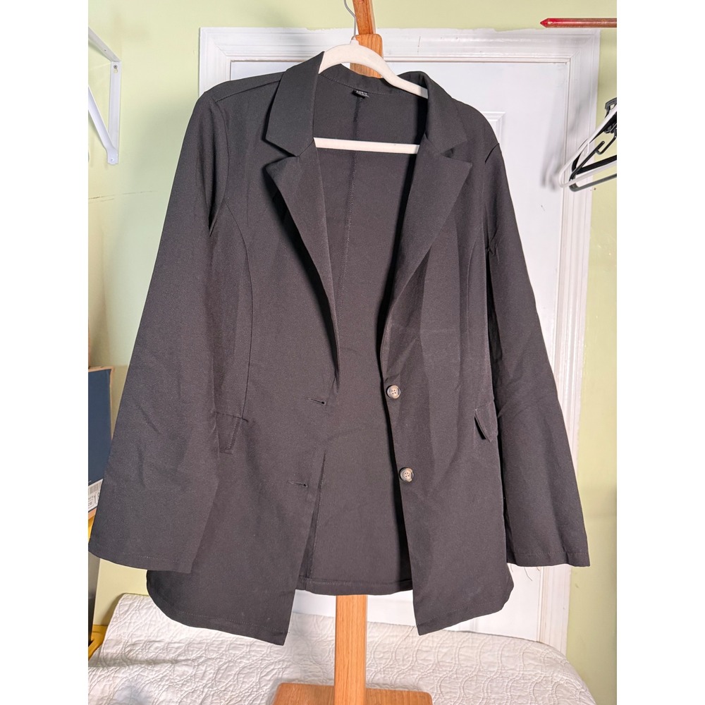 SHEIN Womens Black Two Button Notched Lapel Blazer Jacket Size XL 12